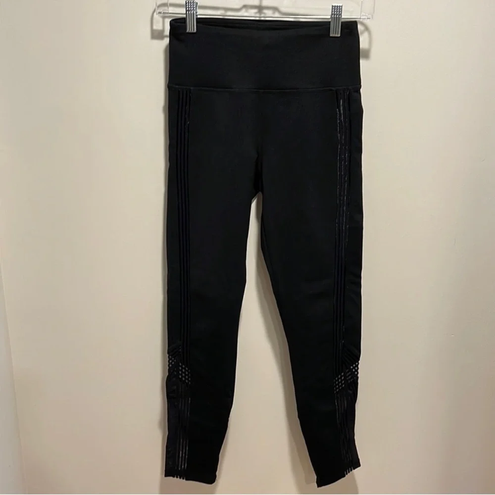 Fabletics Black High Waisted Leggings XS Sheer Side Stripes Pilates Yoga Run
